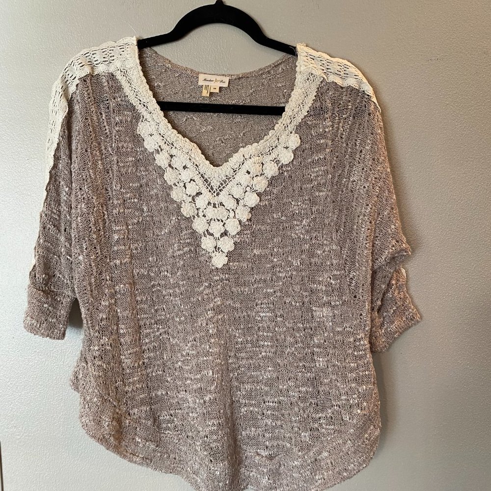 Anthropologie Meadow Rue Crochet Taupe Crochet Lace Pullover Sweater  XS - Picture 5 of 12